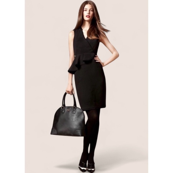 Tory Burch Brooklyn Peplum Knee Length Dress in Black Size 4 - Picture 1 of 8